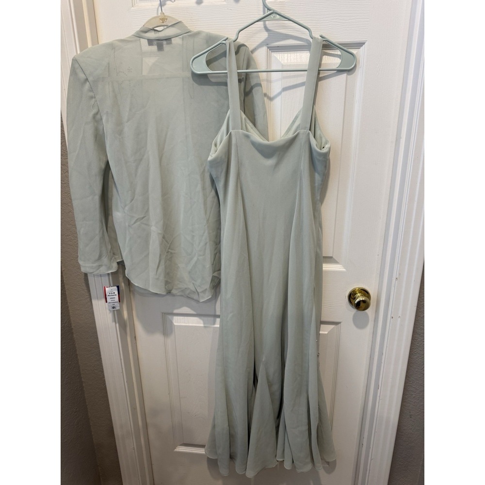 VTG‎ Y2k Formal Dress Mother Of Bride Jacket Set Ruffle Long Sage Green Large 16 - Picture 8 of 9